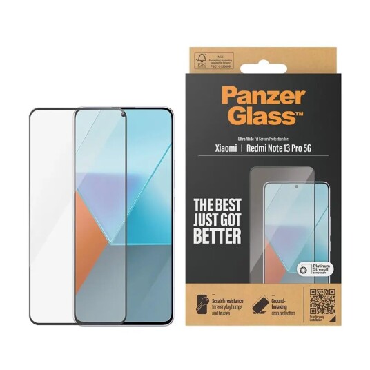 PanzerGlass Xiaomi Redmi Note 13 Pro PanzerGlass Ultra Wide Fit Skjermbeskyttelsesglass - Platinum Strength - Svart Kant