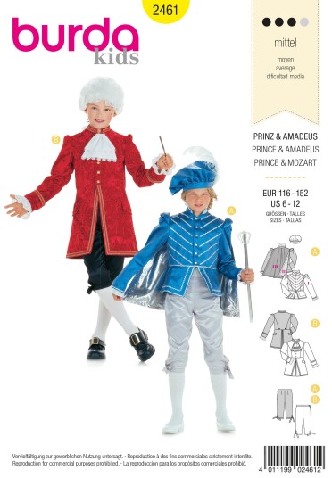 Burda 2461 - Prins & Amadeus EUR: 116-152, US: 6-12