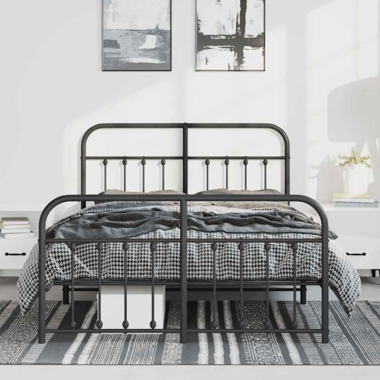 vidaXL Sengeramme i metall med hode- og fotgavl svart 135x190 cm 8720845881382