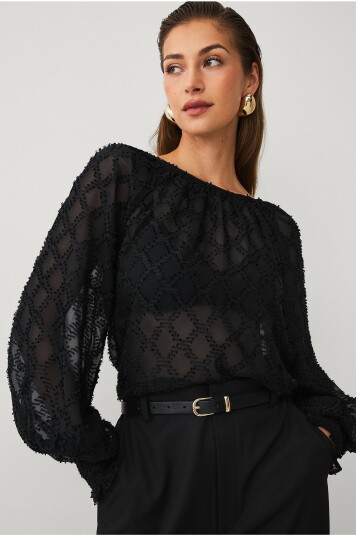 Ellos Collection Bluse med frynsedetaljer Svart