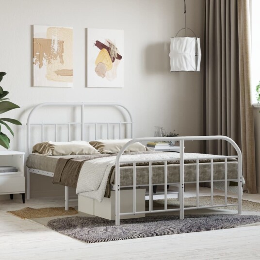 vidaXL Sengeramme i metall med hode- og fotgavl hvit 120x190 cm