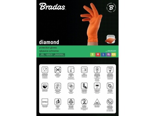Bradas Diamant Nitril Hansker Orange Xxl 10 11 / 50 Stk. Bradas Diamant Nitril Hansker Orange Xxl 10 11 / 50 Stk.