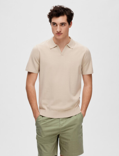 Selected Slhteller Ss Knit Polo Noos Grey S