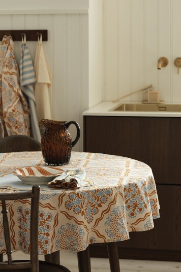 Ellos Home Duk Duk Elly Tile i resirkulert halvlinne Ø 150 cm Blå