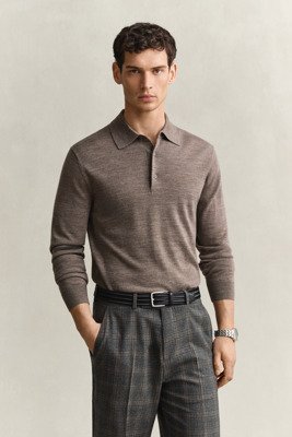 Gant Extrafine Merino Wool Polo Brown S