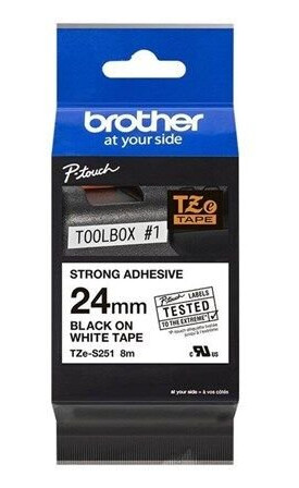 Brother Tape brother 24 mm black/white tze-s251 strong adhesive Brother Tape brother 24 mm black/white tze-s251 strong adhesive