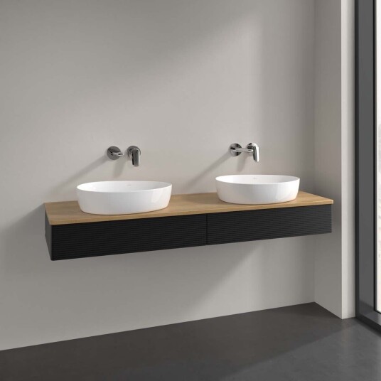 Villeroy & Boch  Antao Servantskap med 2 skuffer 160x50x19 cm u/lys Sort Matt/Eik