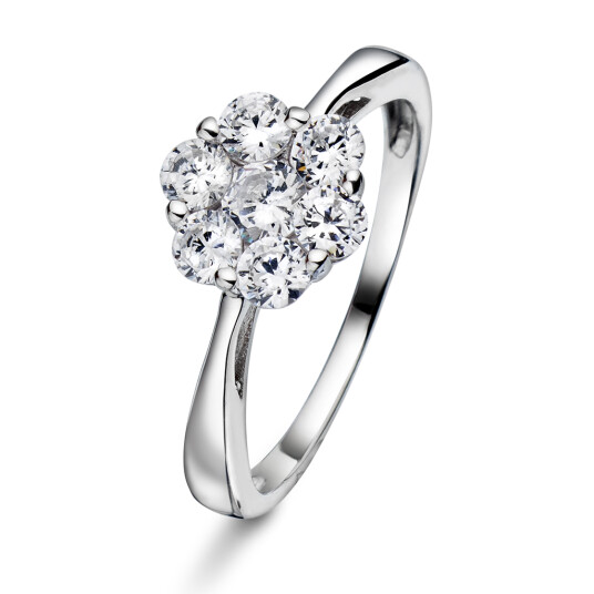 Pan Jewelry, Ring i sølv med zirkonia og rosett, størrelse 50