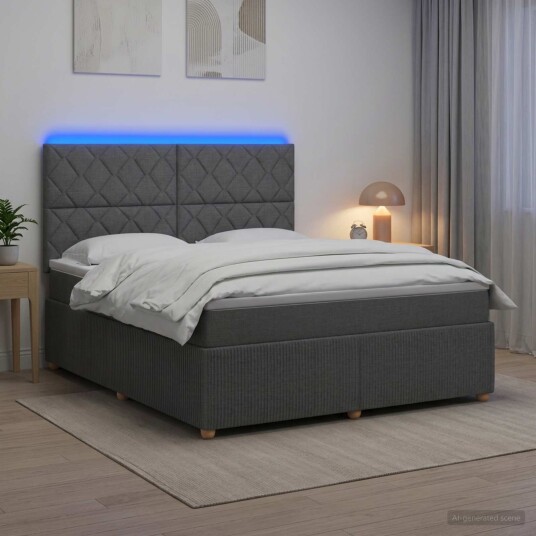 vidaXL LED boksseng med madrass Mørkegrå 160 x 200 cm Stoff