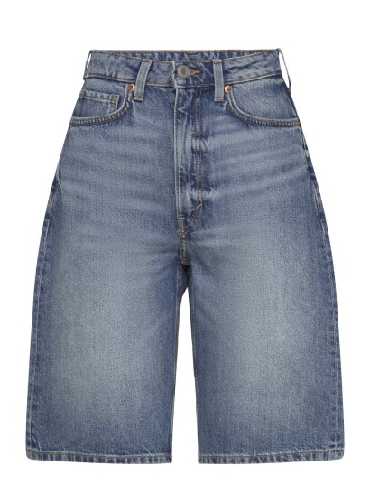 Weekday Curve High Waisted Wide Leg Denim Shorts   Blue   30