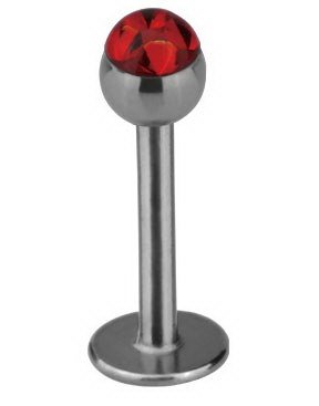 Labret med Glitrende Røde Stener Strl 1.2 x 8 mm med 3 mm kule