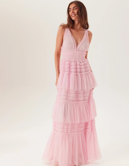Bubbleroom Frill Dotted Tulle Gown   Pink   36