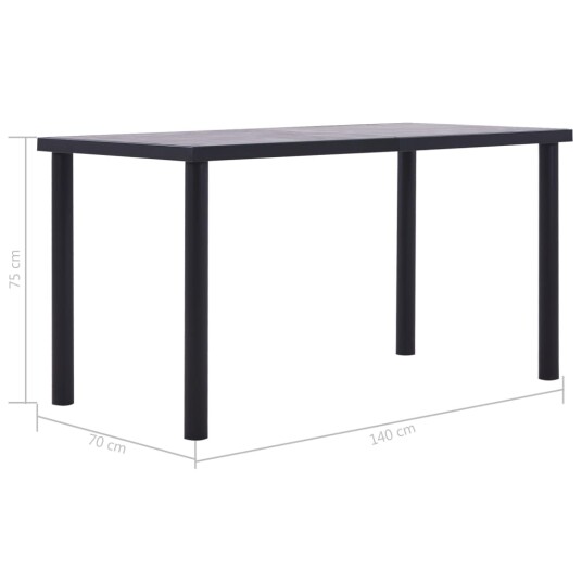 vidaXL Spisebord svart og betonggrå 140x70x75 cm MDF