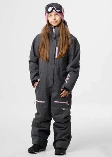 Swedemount Cervinia Skisuit Jr Charcoal Melange/Light Pink 140 Vinteroverall