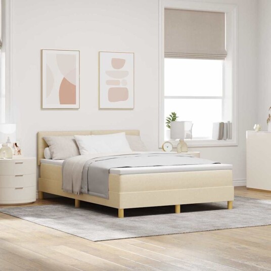 Box Spring Seng med Madrass og LED Krem 140x190 cm Stoff
