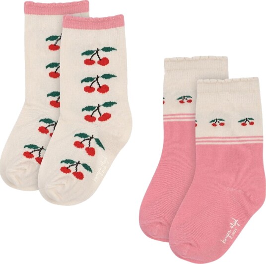 Konges Sløjd Sokker 2 pack Jaquard Cherry Mix Konges Sløjd 17/18 Sokker Beige Grønn Hvit Rosa Rød