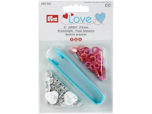 Prym Love Trykknapper ring rosa, rød, fersken Jersey 8 mm 21 stk