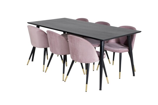 Venture Home Dipp Spisegruppe 180 cm Rektangulær med 6 Velvet Stoler Sort