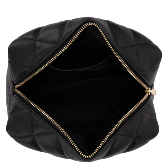 DARK Leather Quilted Make Up Pouch Large Black