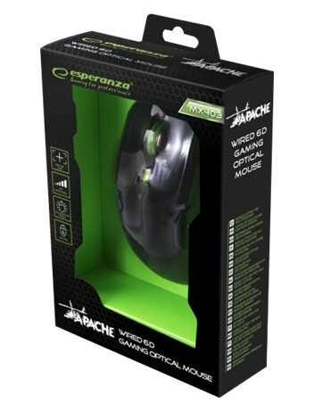 Esperanza Mx403 Apache - Mus - Ergonomisk - Høyrehendt - 6 Knapper - Kablet - Usb - Grønn