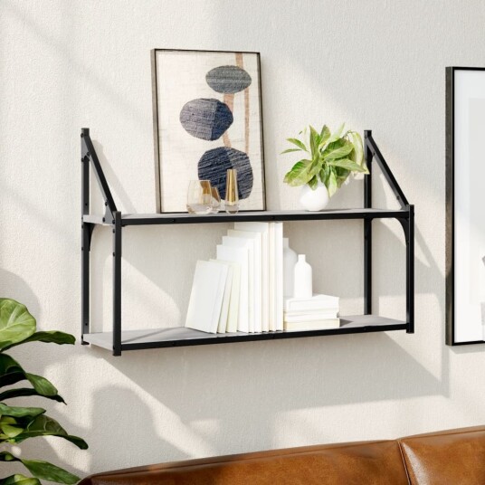Vegghylle 2 etasjer grå sonoma 80x21x51 cm konstruert tre 8721012126282