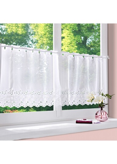 bonprix Cafégardin med hullbroderi 1 (H/B: 30/96 cm),2 (H/B: 45/96 cm),3 (H/B: 45/120 cm),4 (H/B: 60/120 cm),5 (H/B: 60/155 cm),6 (H/B: 60/180 cm) hvit