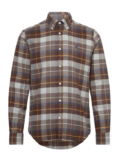 Morris Big Check Flannel Shirt-Classic Fit - Brown - S