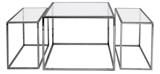 Three set table settbord svart krom høy