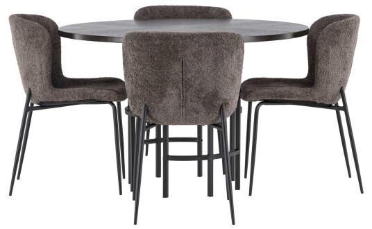 Venture Design Copenhagen & Modesto spisegruppe Mørkegrå/mokka 4 stoler & bord 115 cm