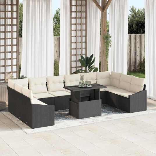 vidaXL Sofa sett 11 stk. Svart og krem polyrotting