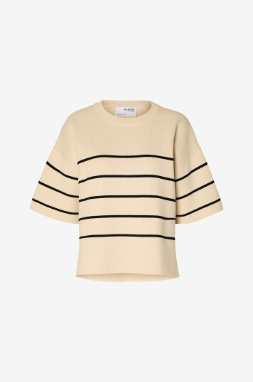 Selected Femme Genser slfLiva 2/4 Knit O neck Beige