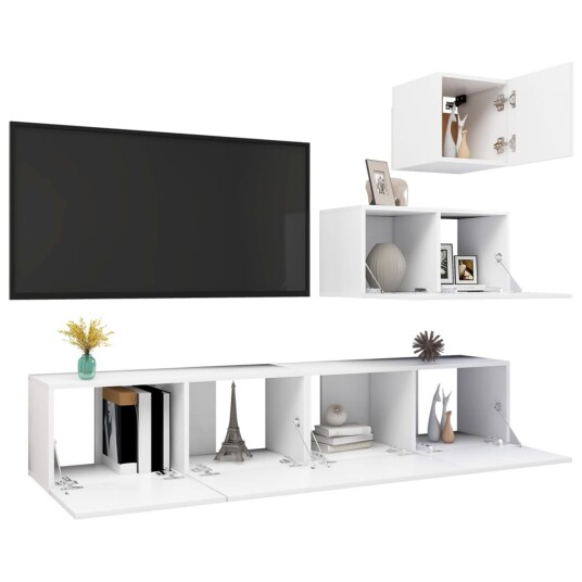 vidaXL TV-benksett 4 deler hvit sponplate