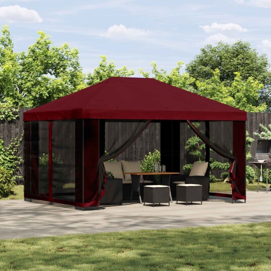  Paviljong 4 × 3 m Burgunder Polyester og stål 190
