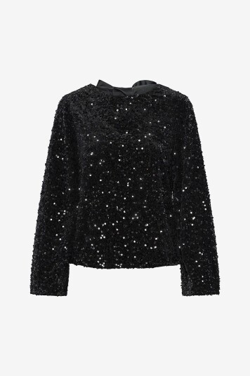 pieces - Topp pcKam LS Deep Back Bow Top BC - Svart