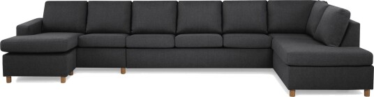 Crazy 6 seters Høyrevendt U formet XX Large Sofa med Divan og Sjeselong i Stoff Mørk grå