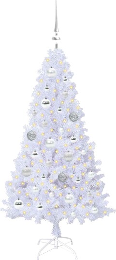  Kunstig juletre med 150 LED med stativ Hvit 120 cm PVC og stål
