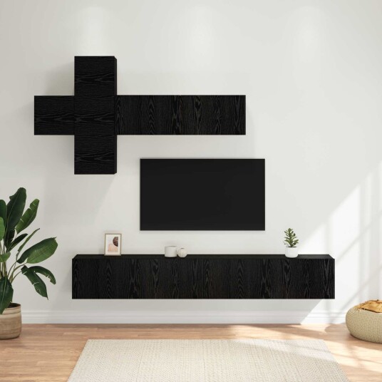TV benksett Veggmontert 7 pcs Svart eik Konstruert tre