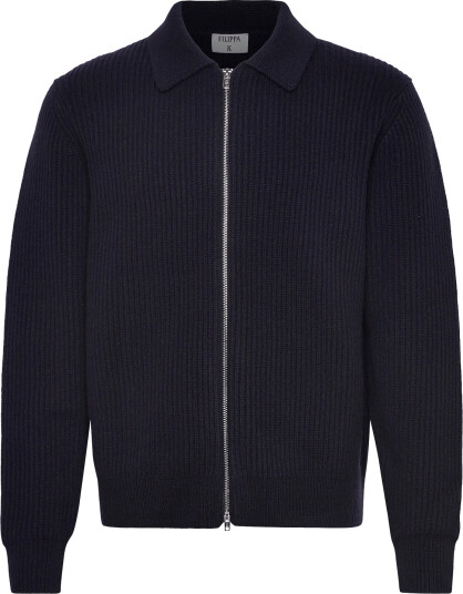 Filippa K Ribbed Wool Zip Cardigan - Navy - XS