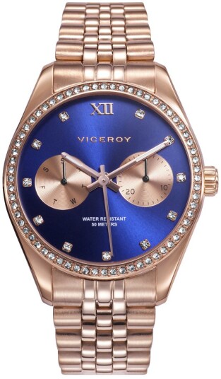 Viceroy Dameklokke 42418 37 Classic Blå/Rose gulltonet stål Ø36 mm