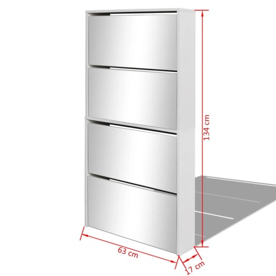 vidaXL Skoskap 4 hyller speil hvit 63x17x134 cm vidaXL Skoskap 4 hyller speil hvit 63x17x134 cm