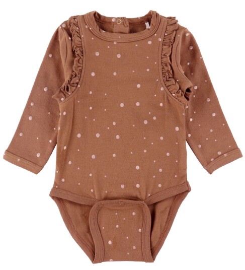 Minymo Body L/æ Brun m. Prikker 74 Langermet Body