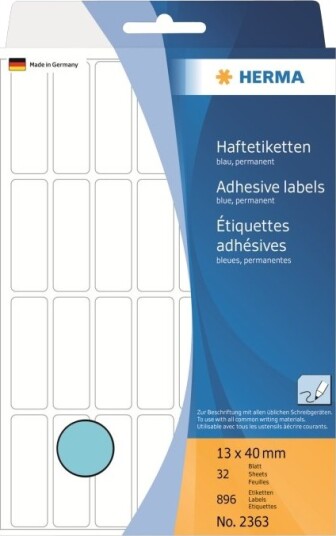 Herma Papir Matt Permanent Selvklebende Blå 13 X 40 Mm 896 EtikettEr 32 Ark X 28 Etiketter