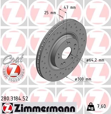 Bremseskive ZIMMERMANN 280.3184.52 Bremseskive ZIMMERMANN 280.3184.52