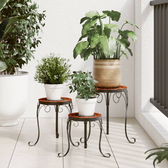 Plantebord 3 stk terrakotta og hvit keramikk Plantebord 3 stk terrakotta og hvit keramikk
