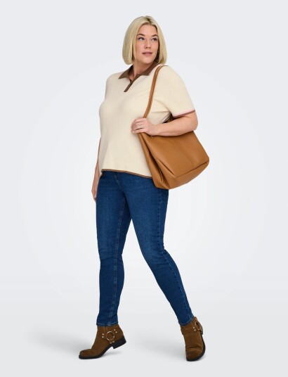 ONLY Carmakoma Carmeddi Life Ss Contrast Polo Knt Cream 46 48