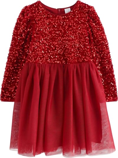 Lindex Dress With Sequins - DARK DUSTY RED - 110