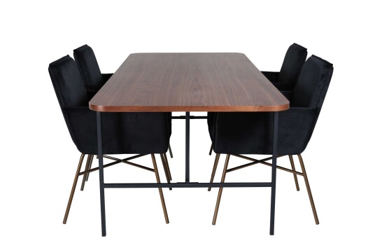 Venture Design Uno & Petra spisegruppe Svart/natur 4 stoler & bord 200 x 90 cm