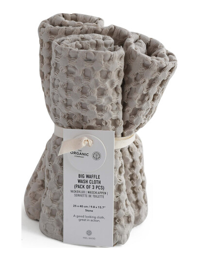The Organic Company Big Waffle Wash Cloth (Pack Of 3 Pcs) - Grey - ONE SIZE x 25 The Organic Company Big Waffle Wash Cloth (Pack Of 3 Pcs) - Grey - ONE SIZE x 25