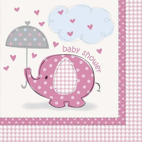 Babyshower Elefant 16 Servietter i Vanlig Strl Rosa