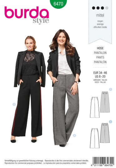 Burda 6470 - Bukse EUR: 34-46, US: 8-20